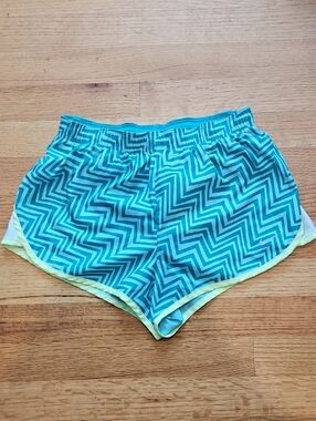 Nike Women's Teal Chevron Athletic Shorts with Yellow Trim
